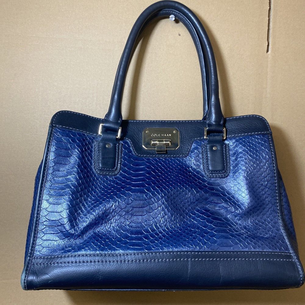 Cole Haan Blue/Black Alligator Snake Skin Style Purse Hand Bag VERY NICE